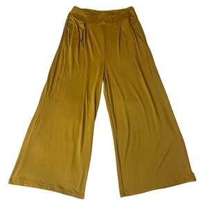 ShoSho Boho Athleisure Mustard Yellow Stretchy High Waist Culotte Capri Pants Lg